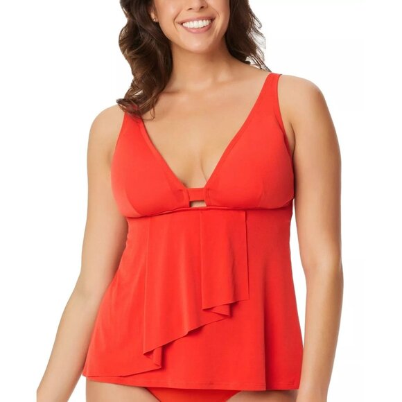 Beyond Control Habanero Red Swim Tankini Top Adjustable Straps Flowy Design 14 - Picture 1 of 6